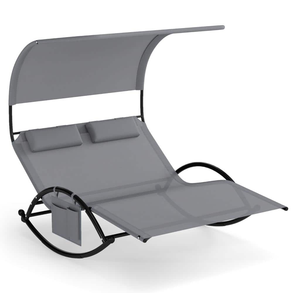 72 in. 2-Person Outdoor Rocker Sunbed with Canopy and Headrests, Gray price history on PriceWatchPro