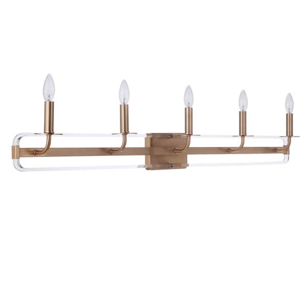 Graclyn 45 in. 5 Light Satin Brass Finish Vanity Light with Clear Acrylic Frames