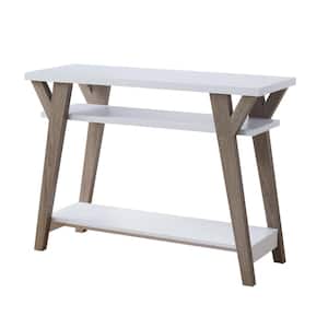 Merri 49. in White and Brown Rectangle Wood Console Table with 2-Shelf