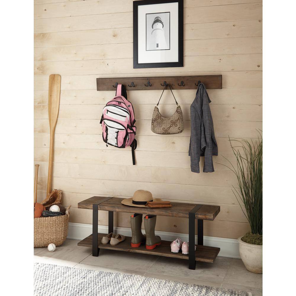 Modesto Medium Wood Industrial Hall Tree Bench with Storage