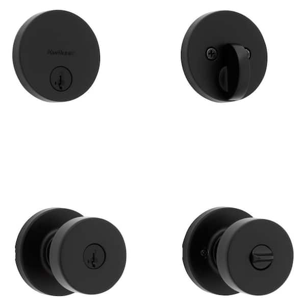 Pismo Round Rose Matte Black Knob Door Combo Pack Featuring SmartKey Security