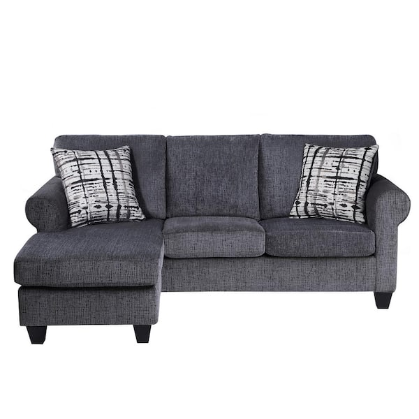 Clihome 1 Piece Grey Linen Fabric L Shape Reversible 3 Seater Upholstered Sectionals Sofa With 2 Pillows For Living Room Of Wf194552aae The Home Depot 3 Seater Upholstered Sectionals Sofa, Furniture Row Sofa With Chaise