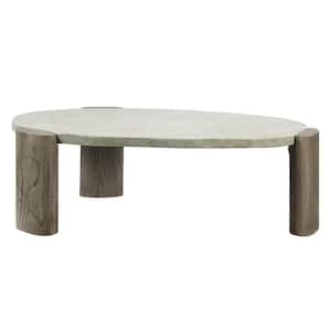 Jacinda 47 in. Weathered Gray and Oak Finish Oval Stone Coffee Table