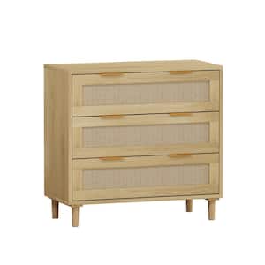 31.5 in. W x 15.55 in. D x 30.12 in. H Gray 3 Drawers Linen Cabinet, Bathroom Linen Cabinet, Rattan Storage Cabinet