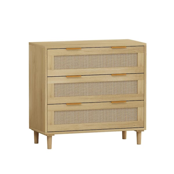 Unbranded 31.5 in. W x 15.55 in. D x 30.12 in. H Gray 3 Drawers Linen Cabinet, Bathroom Linen Cabinet, Rattan Storage Cabinet