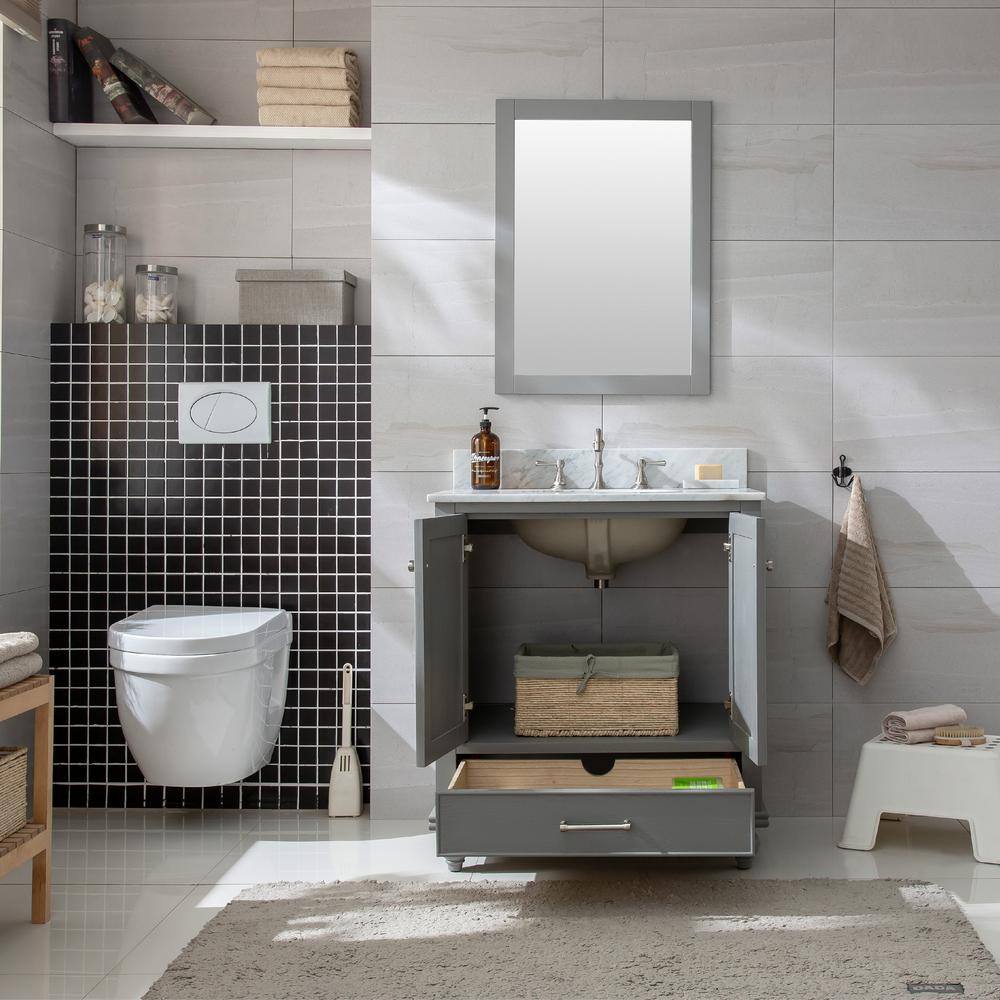 Melissa 30" Grain Gray Single Vanity with Carrara White Top