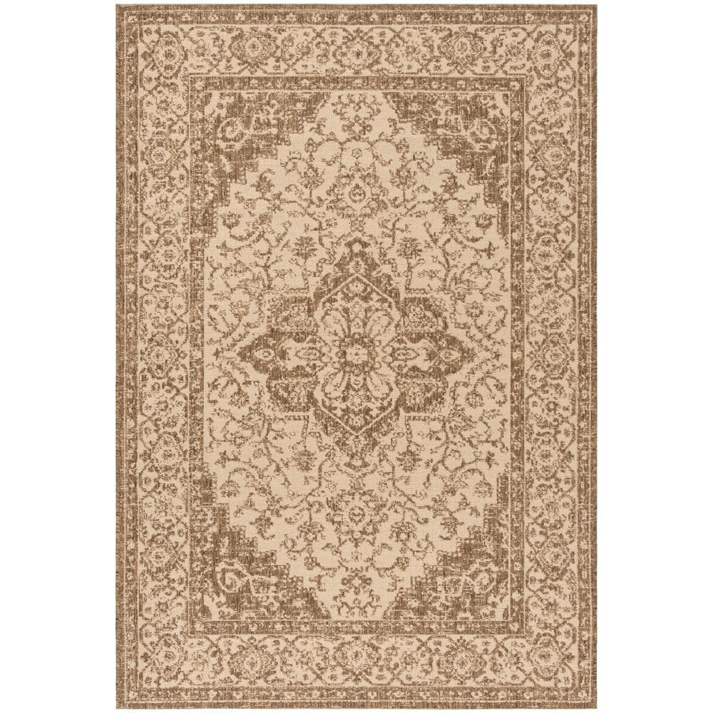 Cream and Beige Medallion Indoor/Outdoor Rug 2'2" x 4'