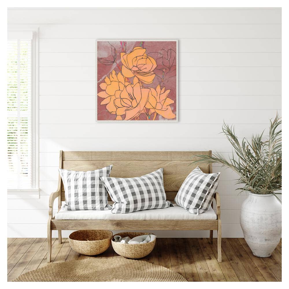 Abstract Pale Roses Canvas Print with White Floater Frame