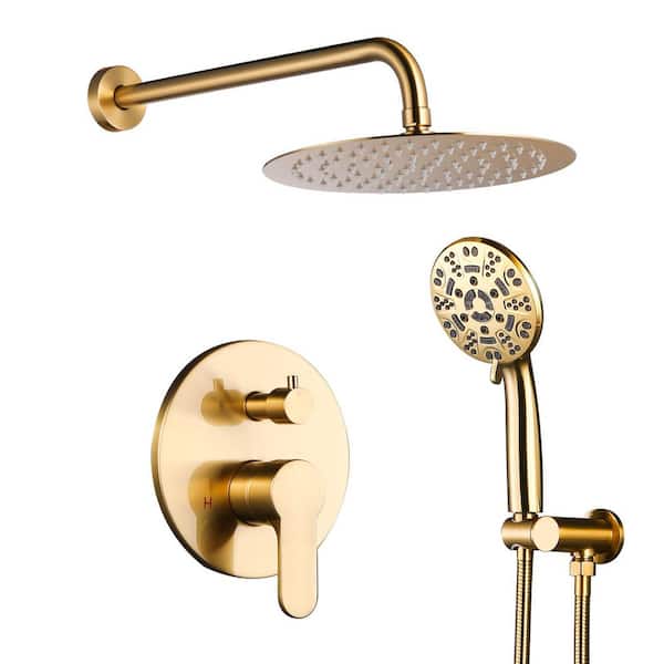 Wall Mount 8-Spray 10 in. Fixed Shower Head and Handheld Shower Head in Gold