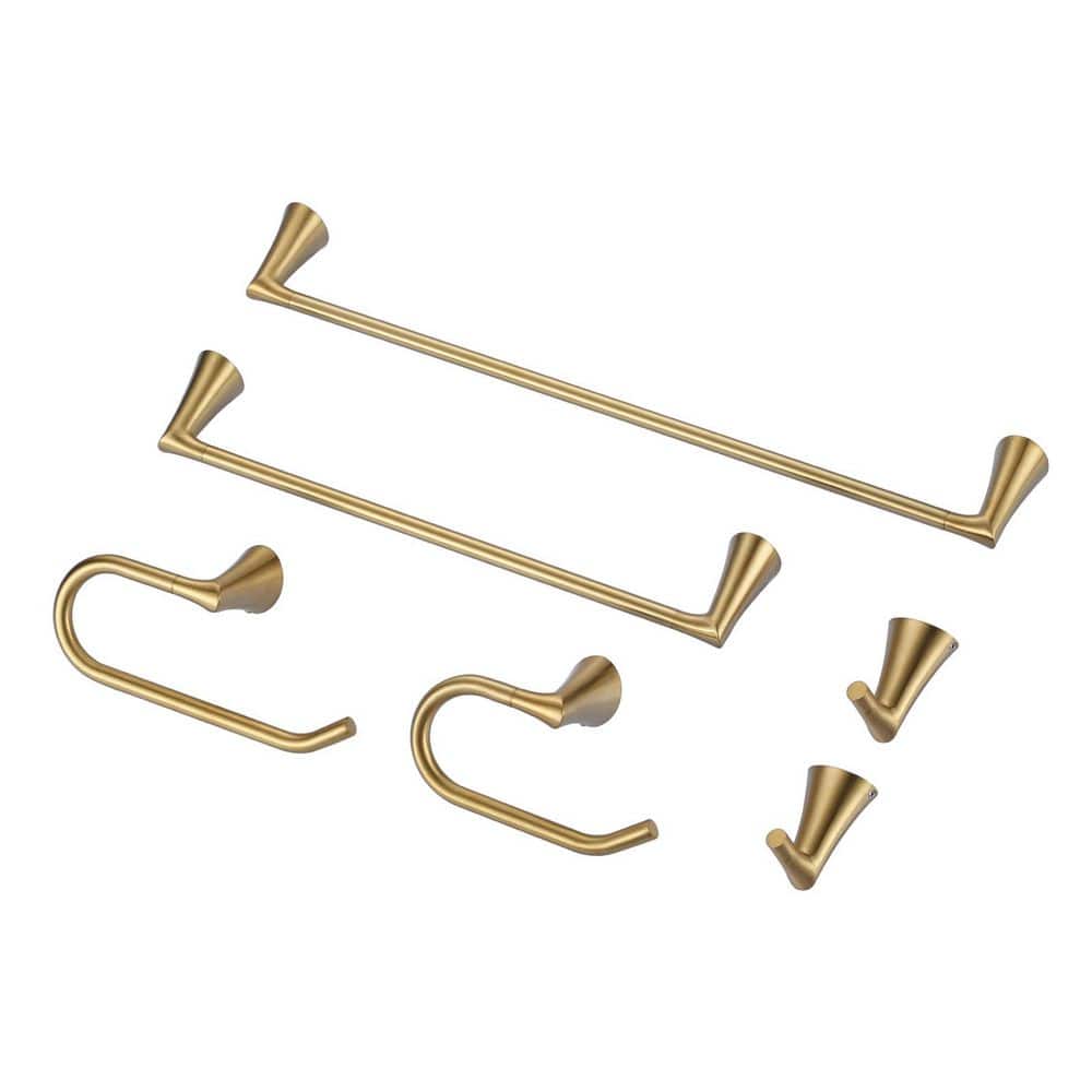 6-Piece Bath Hardware Set with Towel Bar, Toilet Paper Holder and Towel Hook in Gold