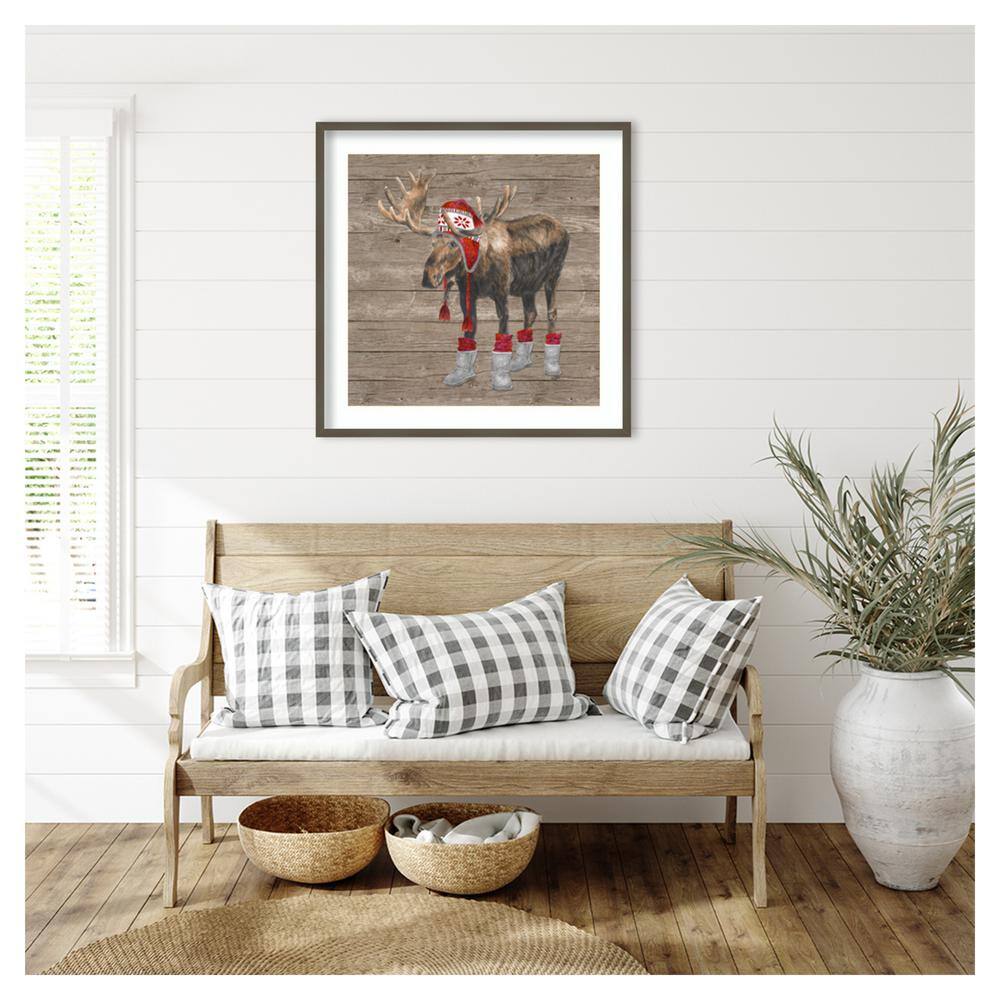 Warm in the Wilderness Moose Framed Graphic Art Print in Svelte Clay Grey