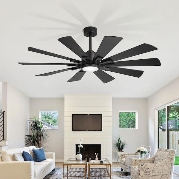 Sawyer 62 in. Black Windmill Covered Outdoor Ceiling Fan with LED Light, Downrod, Black/Brown Blade and Remote Included