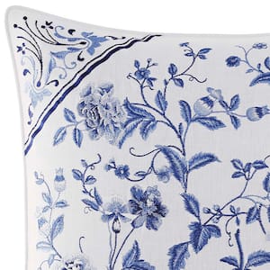 Charlotte Blue Multicolored Floral Cotton Blend 16 in. x 16 in. Throw Pillow