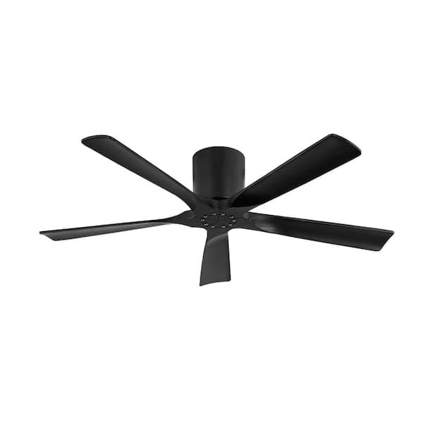 52 in. (4.3 ft.) Indoor Flush Mount Ceiling Fan without Light, 5 Solid Wood Blades, Black