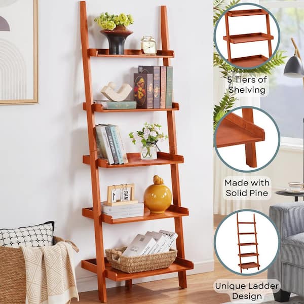 Convenience Concepts 72 in. Cherry Wood 5-shelf Ladder Bookcase