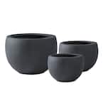 13 in. Tall Charcoal Lightweight Concrete Round Outdoor Planter (Set of 3)