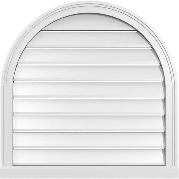 Ekena Millwork 30 in. x 30 in. Round Top White PVC Paintable Gable Louver Vent Functional
