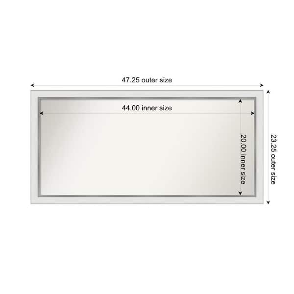 Amanti Art Medium Rectangle Satin White Silver Casual Mirror (23 in. H x 47 in. W)
