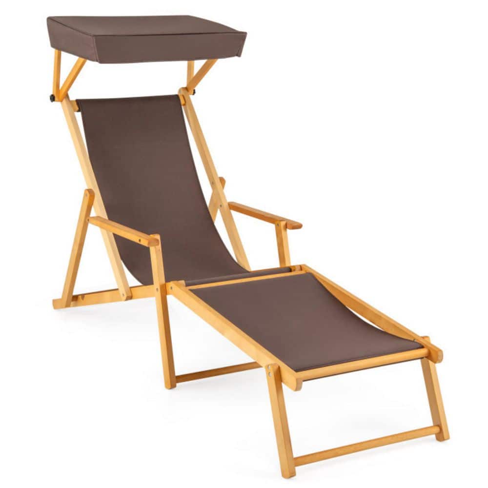 Brown Wood Outdoor Chaise Lounge Chair Foldable Beach Chair with Adjustable Canopy price history on PriceWatchPro