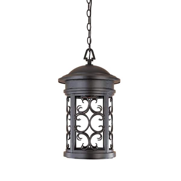 Designers Fountain Ellington 1-Light Oil Rubbed Bronze Outdoor Hanging Pendant Lamp with Metal Cage Shade