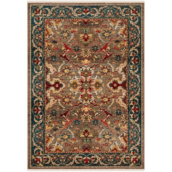 Kashan 4 ft. x 6 ft. Taupe/Blue Oriental Area Rug