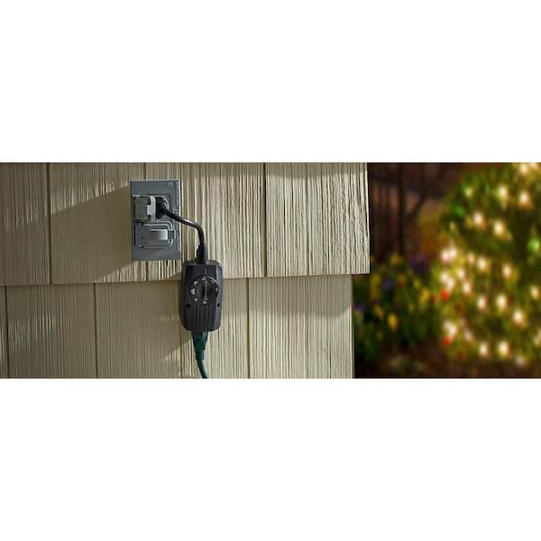 Woods WiOn Outdoor Wifi Yard Stake with 3-Outlets, Wireless Switch,  Programmable, Black