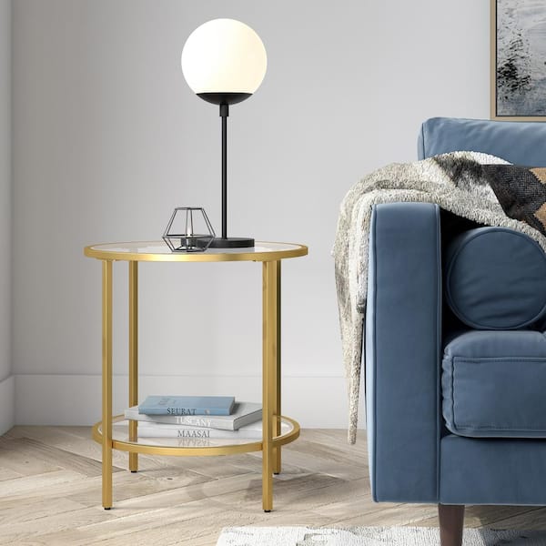 Meyer&Cross Sivil 20 in. Brass Round Glass Side Table with Glass