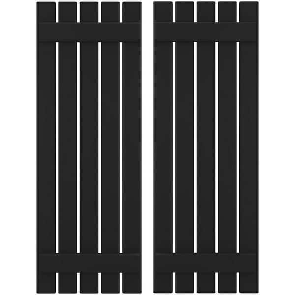Ekena Millwork 19-1/2 in. W x 32 in. H Americraft 5-Board Exterior Real Wood Spaced Board and Batten Shutters in Black