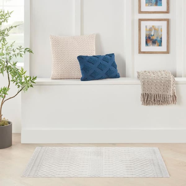 Astra Machine Washable Ivory 3 ft. x 5 ft. Moroccan Transitional Area Rug