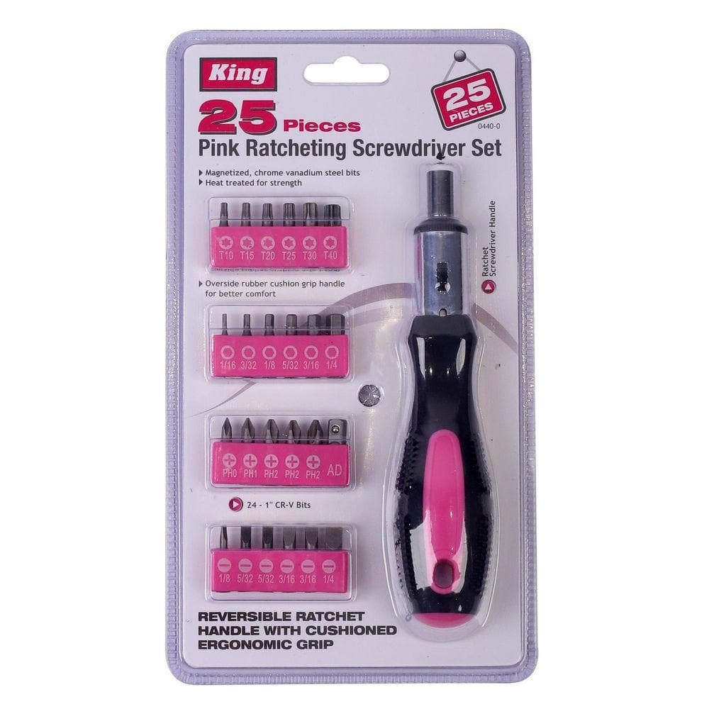 Pink Ratcheting Screwdriver and Bit Set (25-Piece Set)