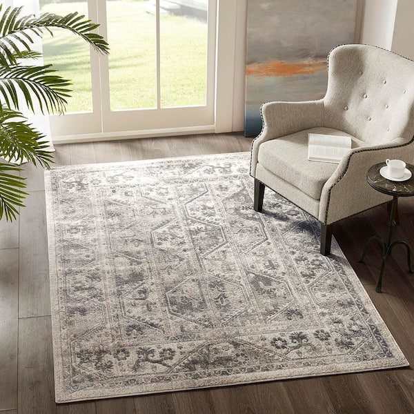 12 ft. x 8 ft. Beige+Cream Tiled Border Area Rug