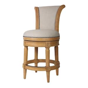 40.00 in. H Gray, Natural Counter Height Solid Wood Bar Stool with Fabric Seat (Set of 1)