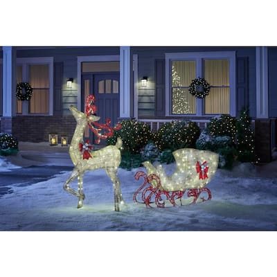 5 ft. 100-Light Gold Reindeer with 44 in. Sleigh Outdoor Christmas Decor