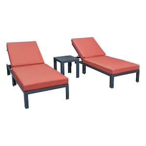 Chelsea Modern Black Aluminum Outdoor Patio Chaise Lounge Chair with Side Table and Orange Cushions (Set of 2)