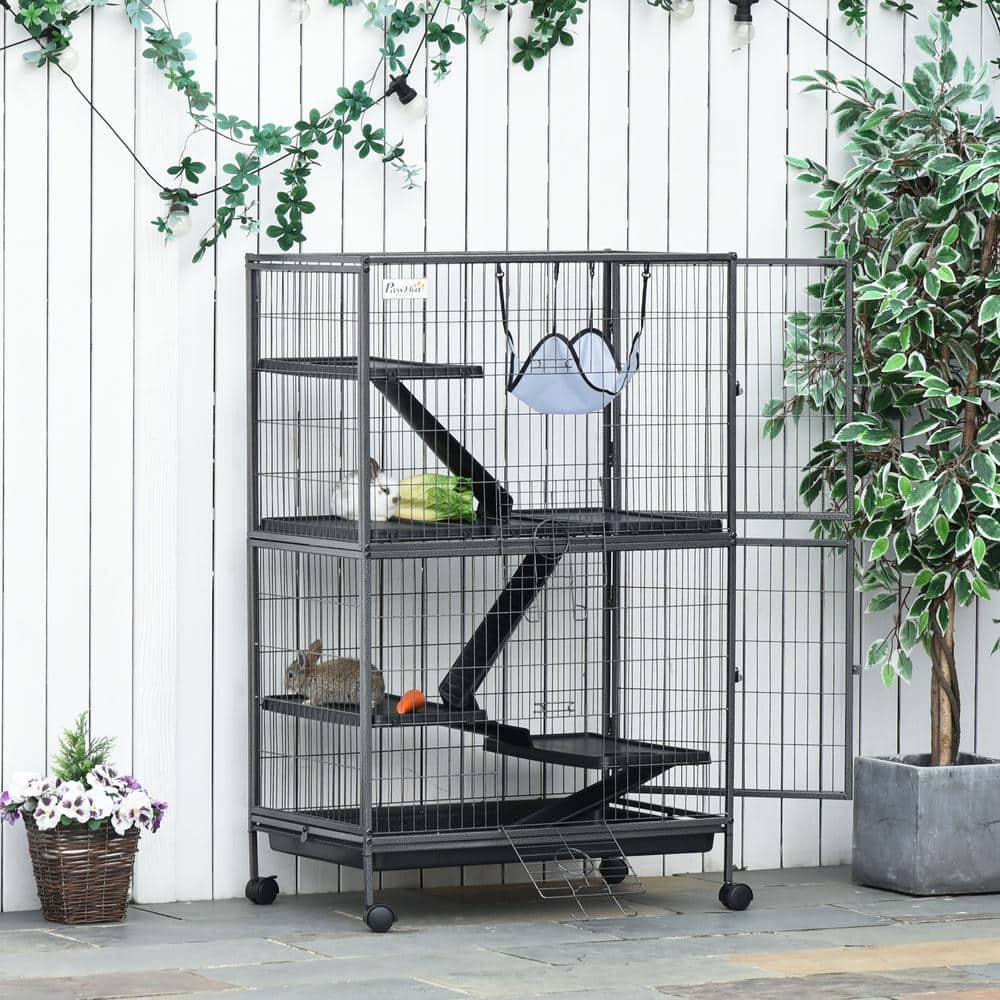 Silvery Gray 50" 5-Tier Steel Small Animal Cage with Hammock