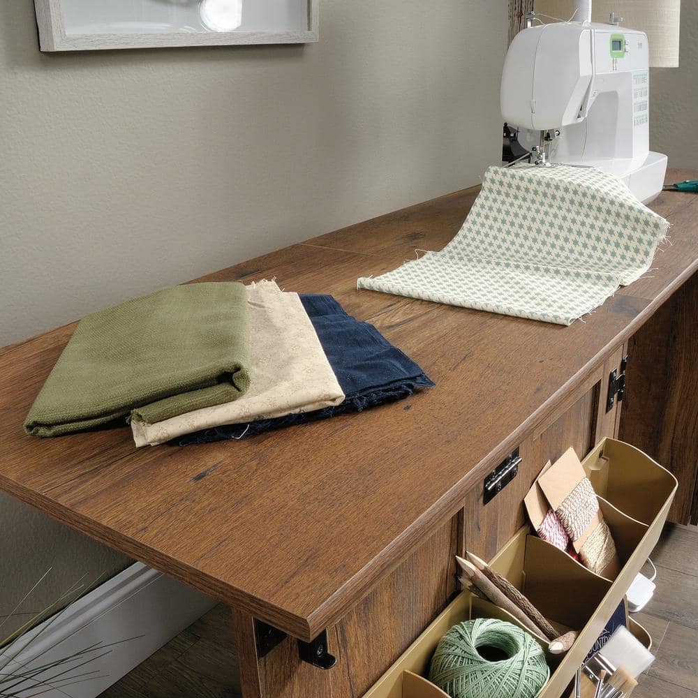 Vintage Oak Finish Rolling Craft and Sewing Cart with Drop Leaf