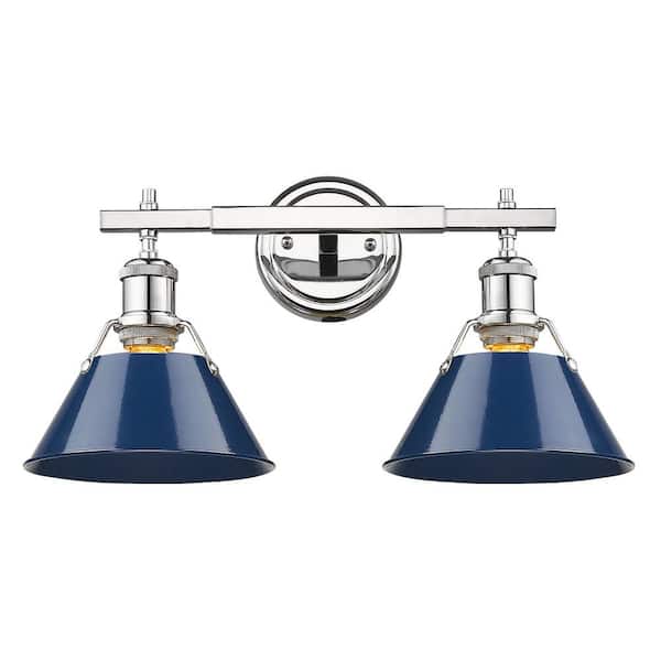 Golden Lighting - Orwell 2-Light Chrome with Navy Shade Bath Vanity Light