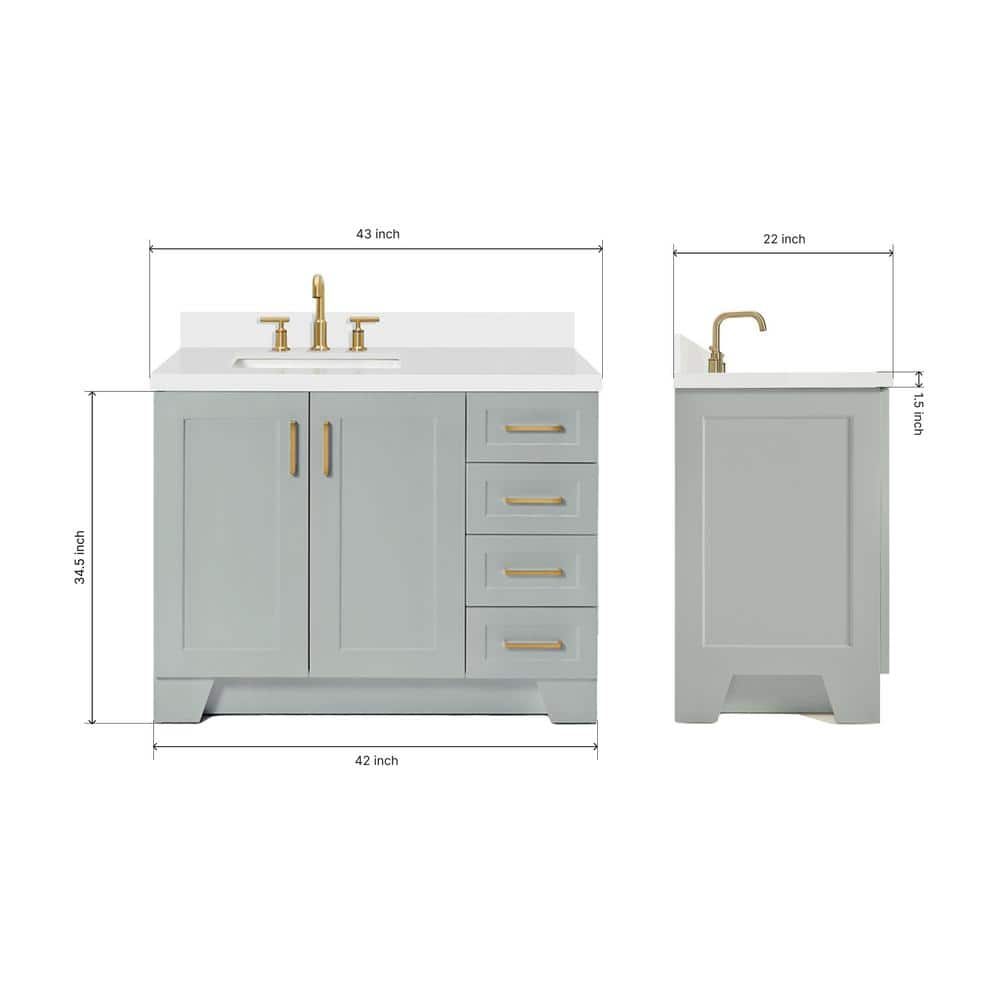 Taylor 43-inch White Quartz Top Gray Single Sink Vanity