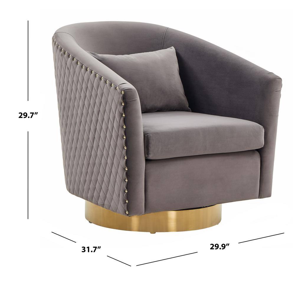 Slate Grey Velvet Swivel Barrel Chair with Gold Base