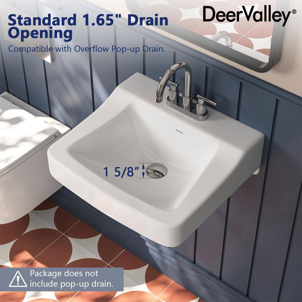 19'' White Ceramic Wall-Mount Bathroom Sink with Faucet Hole