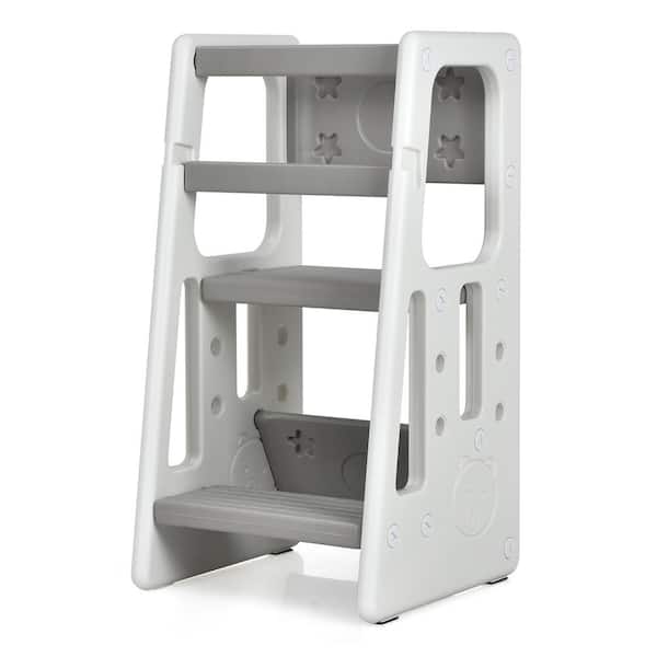Costway Kids Kitchen Step Stool with Double Safety Rails Toddler Learning Stool Gray