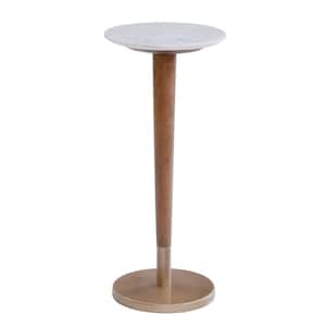 Carver Genuine White Marble Top Accent Table with Solid Wood and Metal Base