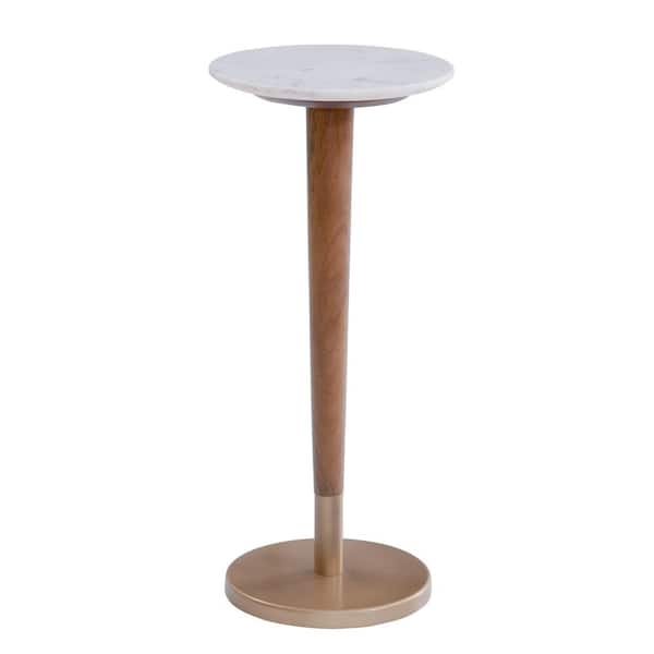 Martin Svensson Home Carver Genuine White Marble Top Accent Table with Solid Wood and Metal Base