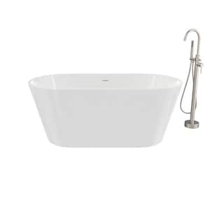 Calinda 60 in. x 30 in. Soaking Flat Bottom Bathtub in. White with Freestanding Faucet in Brushed Nickel