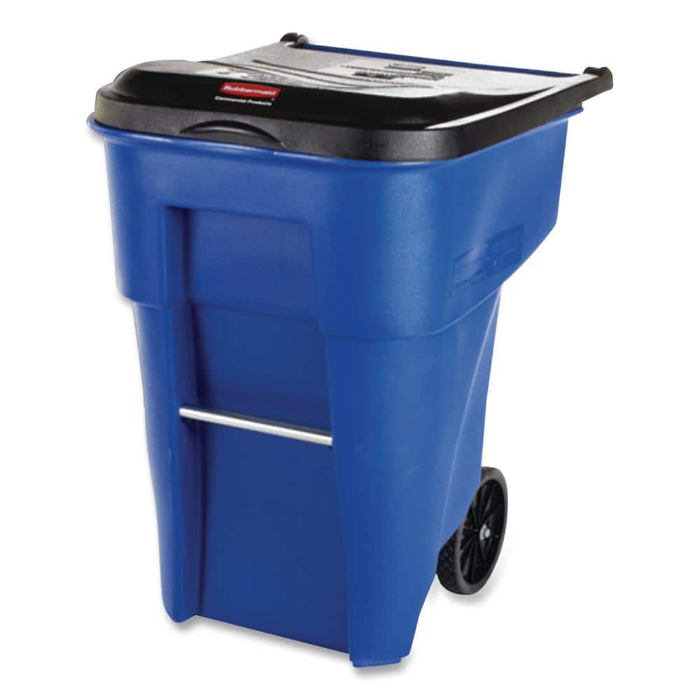 Rubbermaid Commercial Products Brute 50 Gal. Blue Plastic Square Rollout Trash  Can with Lid RCP9W27BLU - The Home Depot