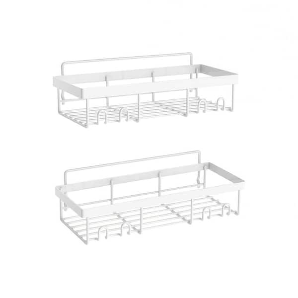 Metal Shower Caddy Shelf Organizer Rack, Self Adhesive Bathroom Shelves Basket for Bathrooms, Kitchens, Rv in White