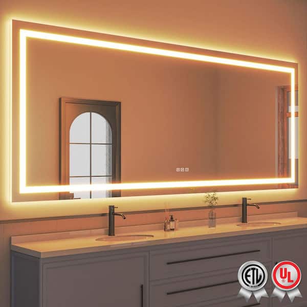 118 in. W x 48 in. H Rectangular Frameless Wall Bathroom Vanity Mirror with Backlit and Front Light