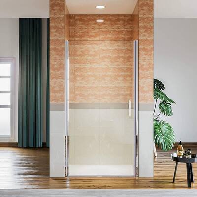 34 in. W x 72 in. H Fold Shower Panel Pivot Frameless Swing Corner Shower Door in Chrome with Clear Glass