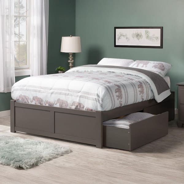 AFI Concord Queen Platform Bed with Flat Panel Foot Board and 2 Urban Bed Drawers in Grey