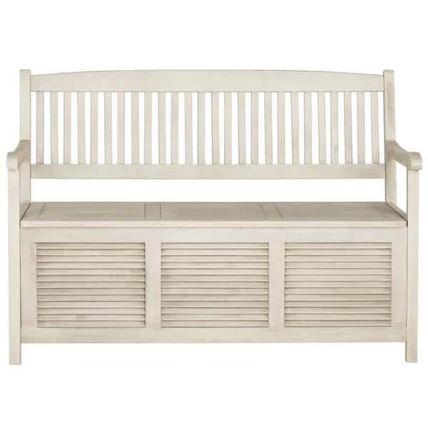 SAFAVIEH Brisbane 50 in. 2-Person Distressed White Acacia Wood Outdoor Bench